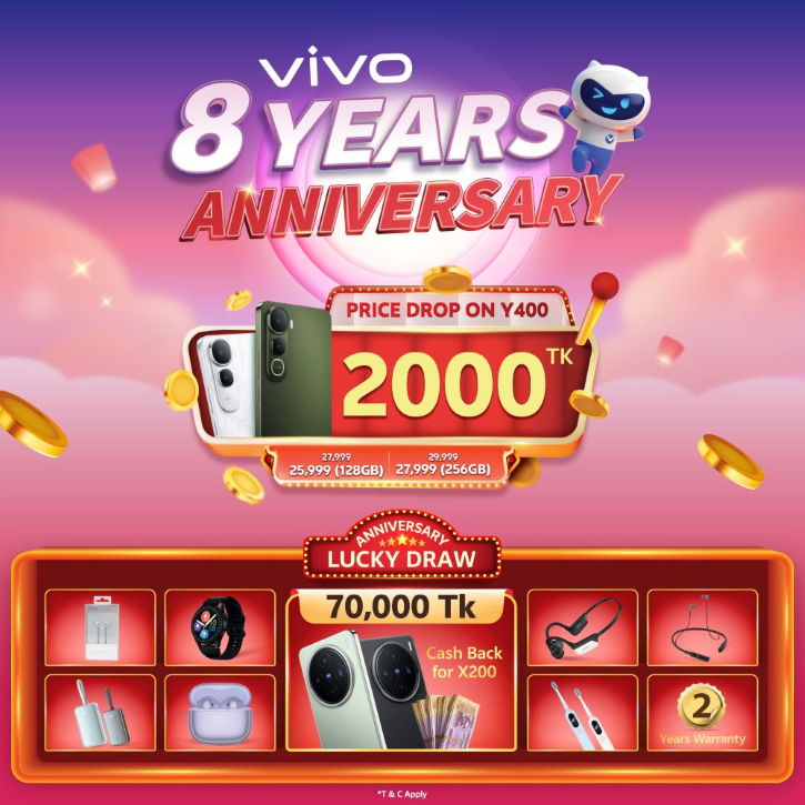 ভিভোর ৮ বছর পূর্তি, সেলিব্রেশনে থাকছে লাকি ড্র